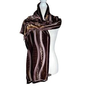 J&X NY Silk Blend Velvet And Mesh Scarf 61x13 INVL1